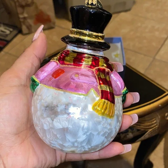 Christopher Radko Snowman Ornament with Pink and Gold Details - Picture 7 of 9